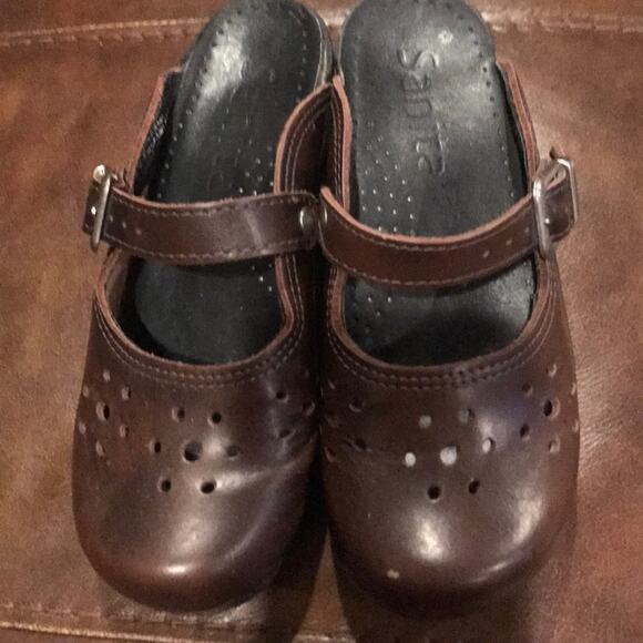 Sanita 4 brown leather clog slip on shoe - Picture 1 of 5